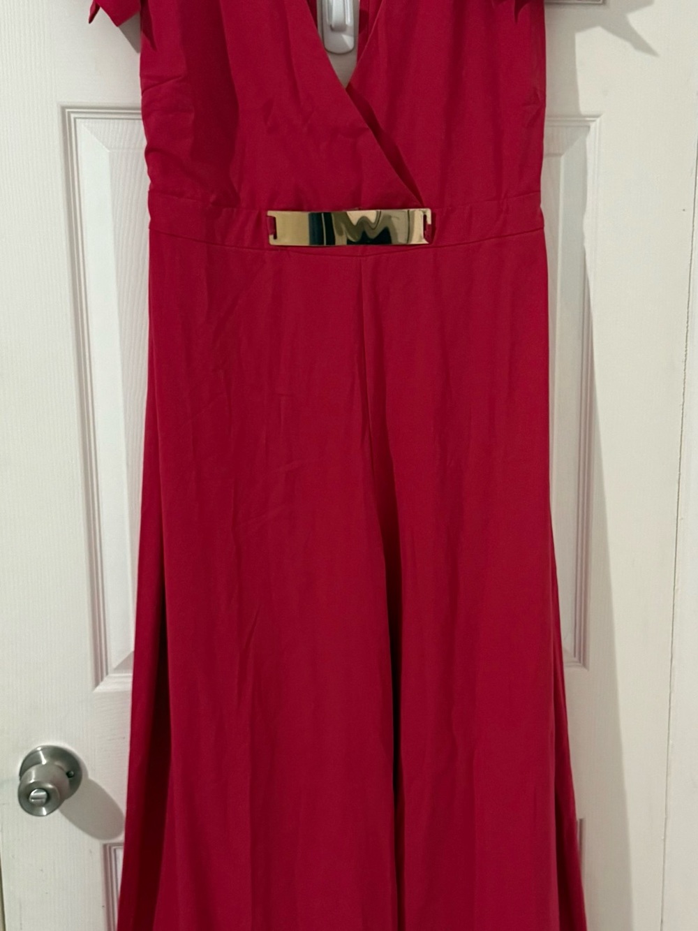 Symphony Red Maxi Dress with Gold Waist Bar